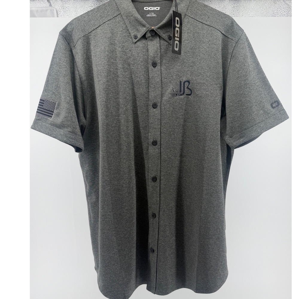 OGIO Gravitate Full‎ Button Polo Men's JB Bostick Company Logo Amrian Flag Large